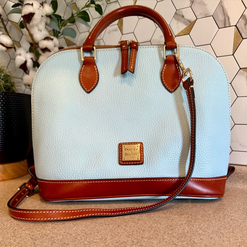 Dooney & Bourke Pebble Grain Leather Zip Zip Satchel Bag Purse Glacier Blue EUC